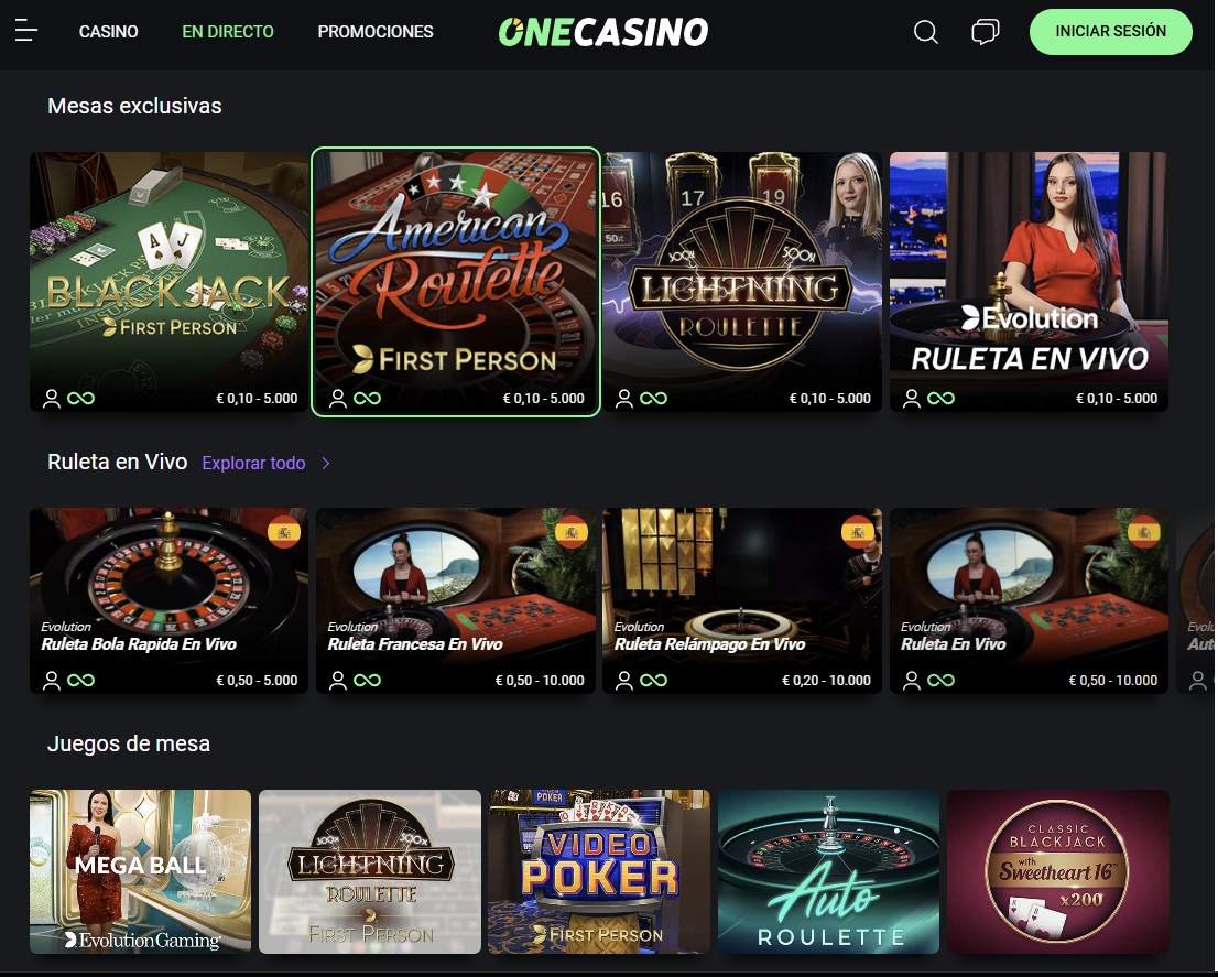 One Casino platform interface